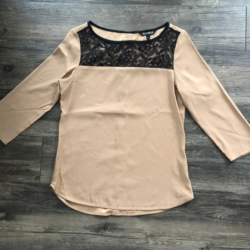 Express Tan and Black Lace Blouse XS